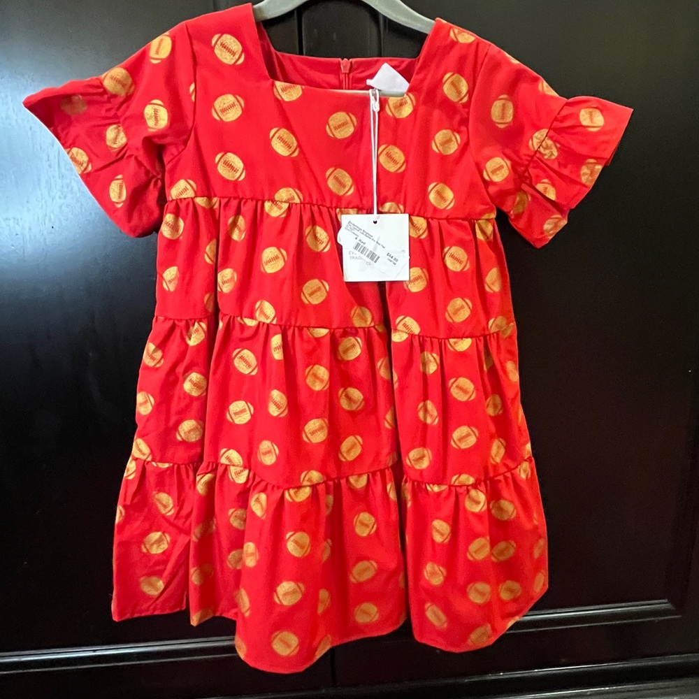 NWT Game Day Tiered Dress with Footballs in Red Size 4